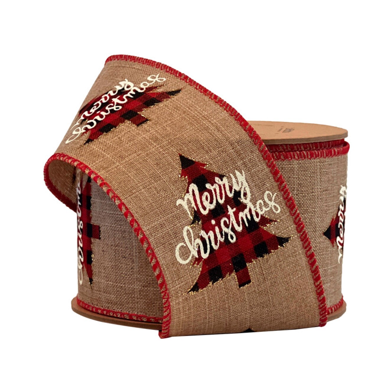 LaRibbons 2 1/2" Wired Ribbon | "Merry Christmas" Natural/Multi | 10 Yard Roll